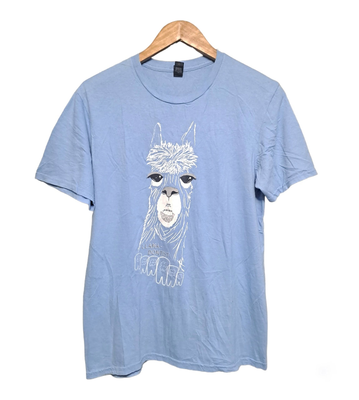 Sky blue shirt
With llama graphic